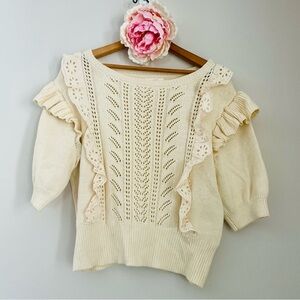 LC Lauren Conrad Cream Sweater Ruffle Eyelet Lace Large